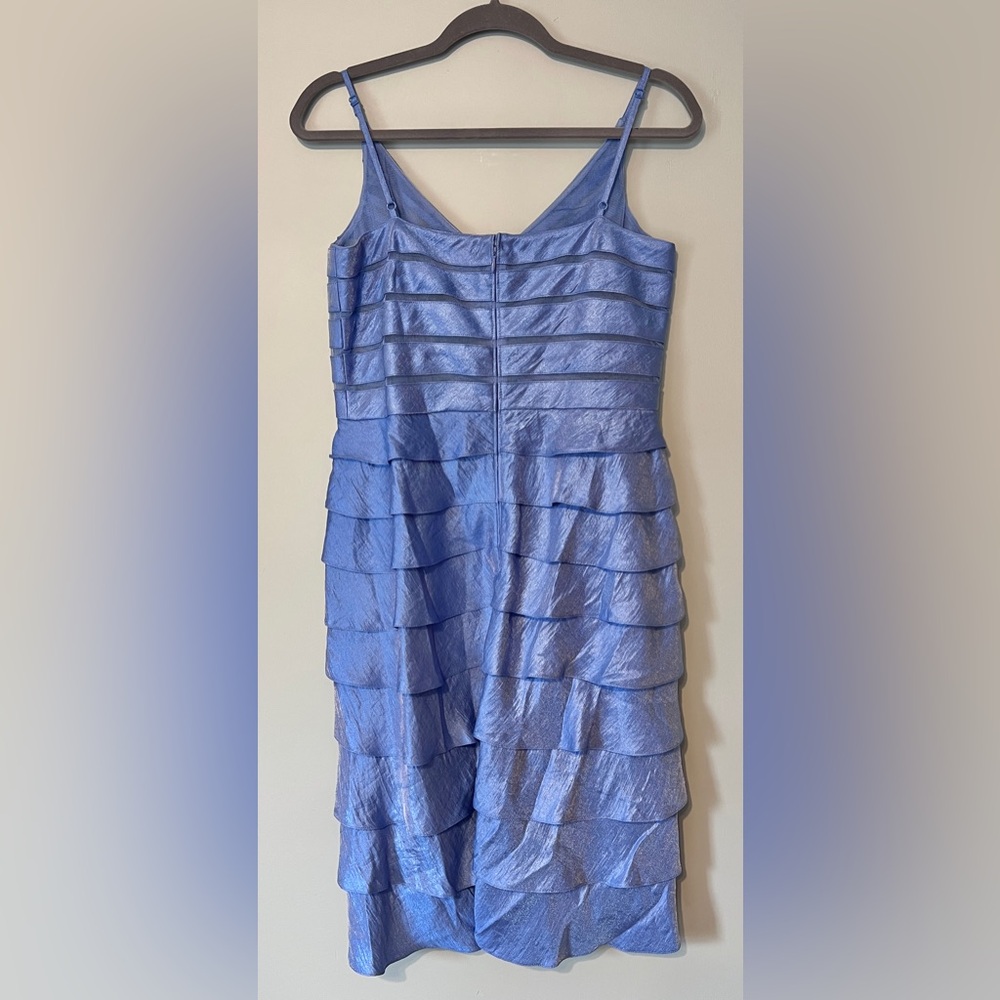 Adrianna Pappell Occations Tiered‎ Cocktail Dress Shimmer Dusty Blue Size 12 - Picture 5 of 9